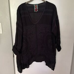 Johnny Was black embroidered top XL